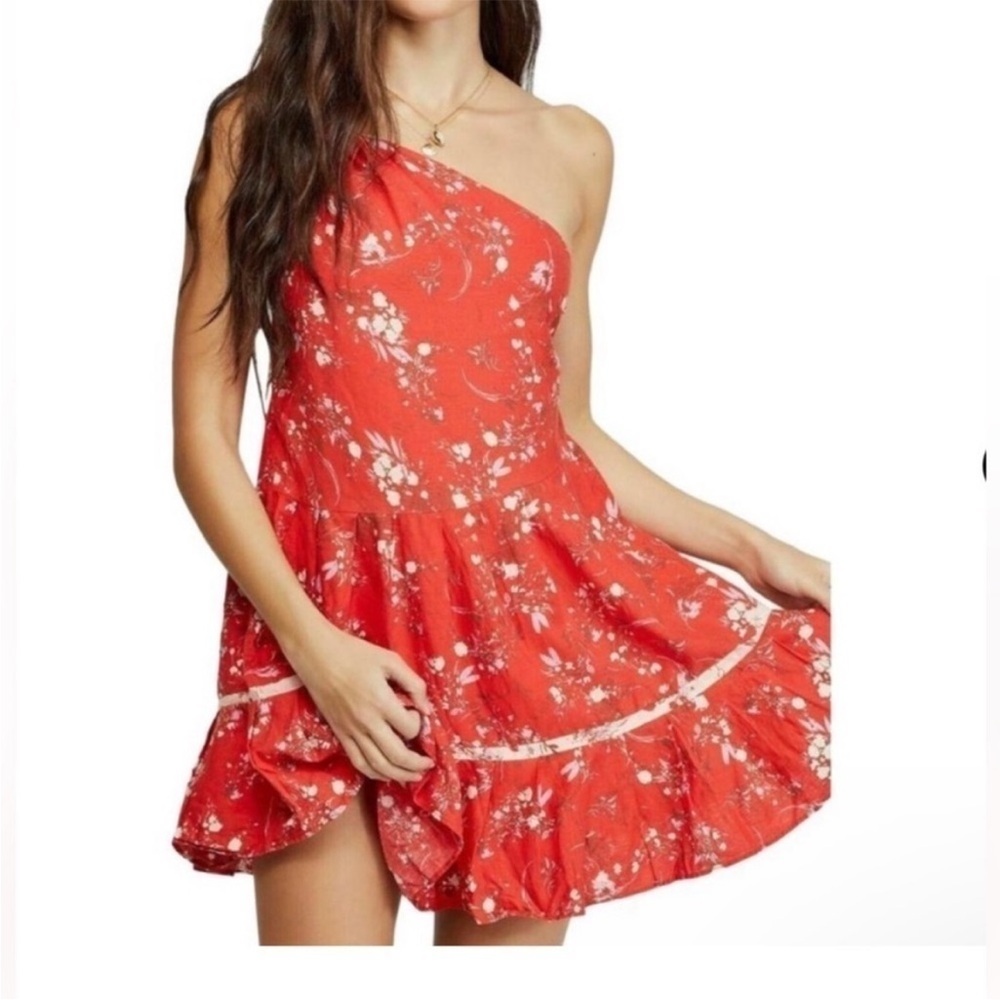 Free People All Mine Cherry Combo One shoulder Mini Dress